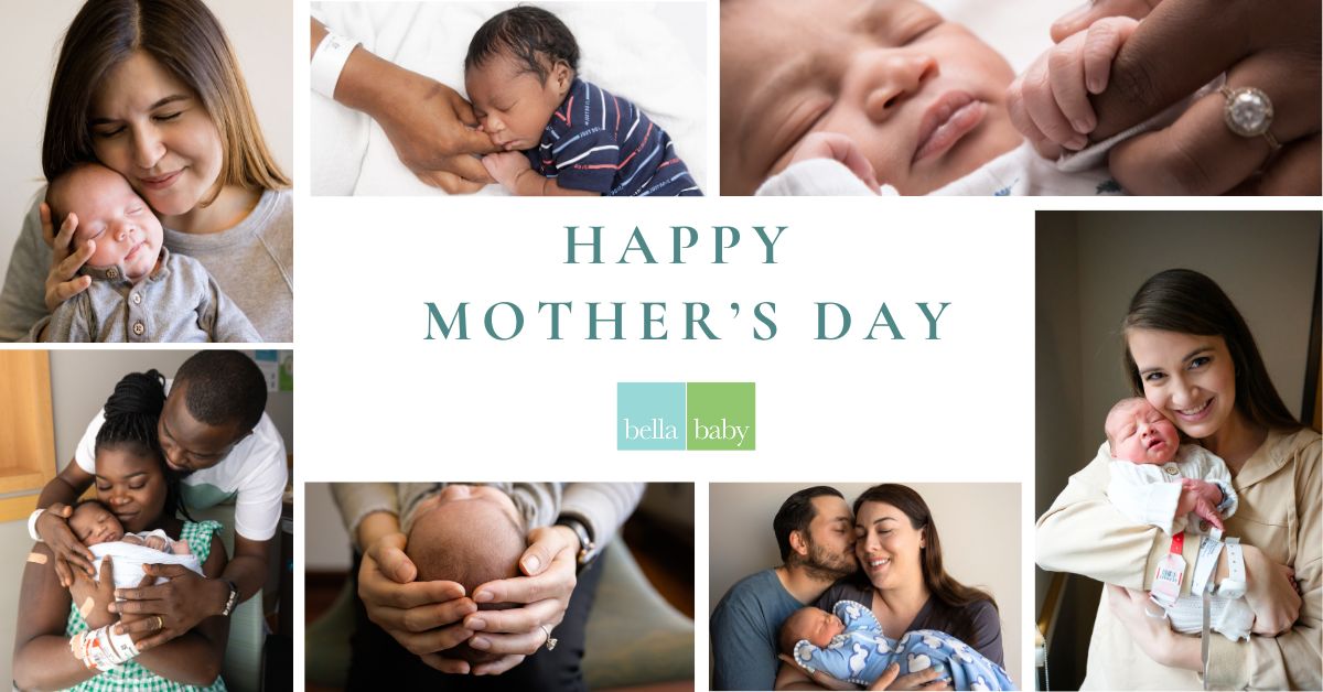 Collage of mothers & their newborn babies. In the center text reads: Happy Mother's Day